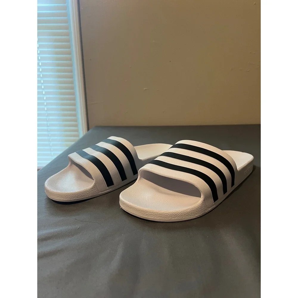 Adidas Adilette Aqua Slides Mens Size 13 White Black F35539 Striped Sandals